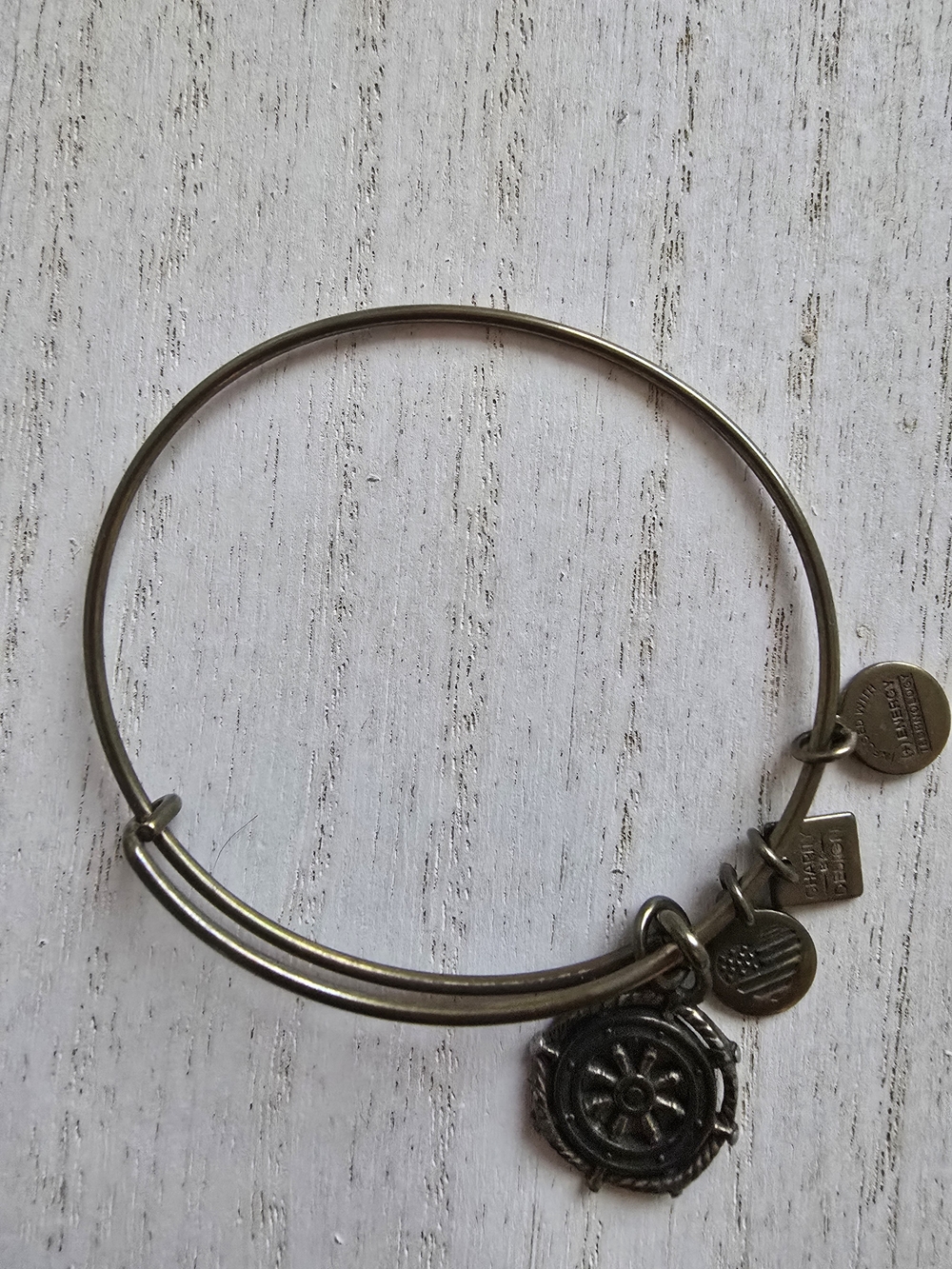 Alex and Ani Brass-Tone Nautical Wheel Charm Bangle